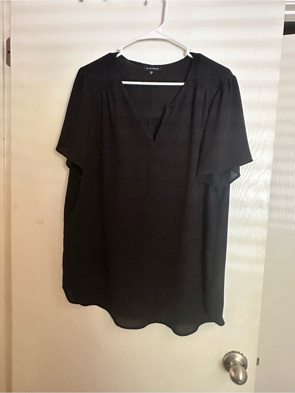 Pleione Black V-Neck Flutter Sleeve Blouse